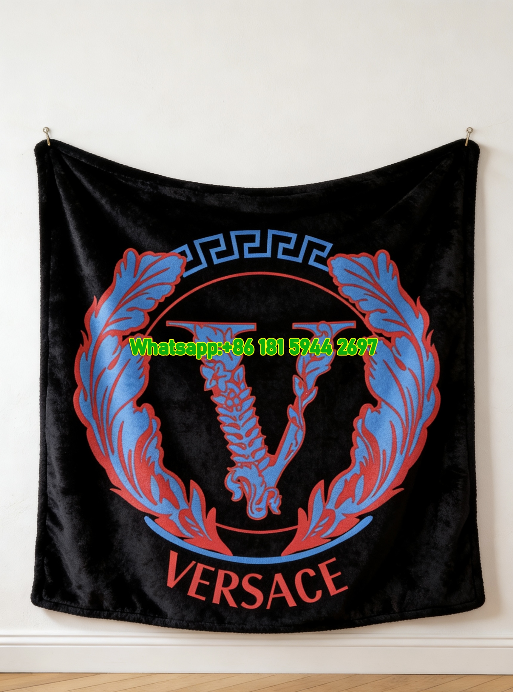 Versace Black Red Blue V Logo Medusa Print Flannel Throw Blanket Luxury Greek Key Patterned Sofa Cover Blanket IMG_1334